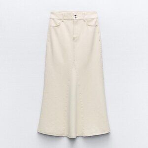 ZARA Z1975 Denim Midi Skirt - Ecru / S
